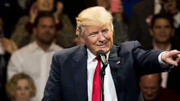 CINCINNATI, OH - DECEMBER 01: President-elect Donald Trump speaks during a stop at U.S. Bank Arena on December 1, 2016 in Cincinnati, Ohio. Trump took time off from selecting the cabinet for his incoming administration to celebrate his victory in the general election. (Photo by Ty Wright/Getty Images)