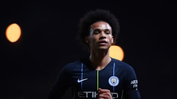 NEWPORT, WALES - FEBRUARY 16: Leroy Sane of Manchester City during the FA Cup Fifth Round match between Newport County AFC and Manchester City at Rodney Parade on February 16, 2019 in Newport, United Kingdom. (Photo by Harry Trump/Getty Images)