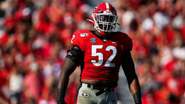 ATHENS, GA - SEPTEMBER 07: Tyler Clark #52 of the Georgia Bulldogs reacts during the game against the Murray State Racers at Sanford Stadium on September 7, 2019 in Athens, Georgia. (Photo by Carmen Mandato/Getty Images)