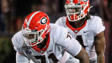 NASHVILLE, TENNESSEE - AUGUST 31: Andrew Thomas #71 of the Georgia Bulldogs plays against the Vanderbilt Commodores at Vanderbilt Stadium on August 31, 2019 in Nashville, Tennessee. (Photo by Frederick Breedon/Getty Images)