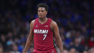 Kyle Lowry #7 of the Miami Heat looks on against the Philadelphia 76ers(Photo by Mitchell Leff/Getty Images)