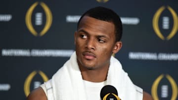 Jan 11, 2016; Glendale, AZ, USA; Clemson Tigers quarterback Deshaun Watson (4) during a press conference after loosing to the Alabama Crimson Tide in the 2016 CFP National Championship at University of Phoenix Stadium. Mandatory Credit: Kirby Lee-USA TODAY Sports