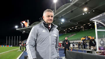 LINZ, AUSTRIA - MARCH 12: (FREE FOR EDITORIAL USE) In this handout image provided by UEFA, Ole Gunnar Solskjaer, Manager of Manchester United walks to his seat prior to the UEFA Europa League round of 16 first leg match between LASK and Manchester United at Linzer Stadion on March 12, 2020 in Linz, Austria. The match is played behind closed doors as a precaution against the spread of COVID-19 (Coronavirus). (Photo by UEFA - Handout/UEFA via Getty Images )