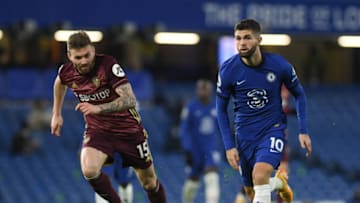 LONDON, ENGLAND - DECEMBER 05: Christian Pulisic of Chelsea battles for possession with Stuart Dallas of Leeds United during the Premier League match between Chelsea and Leeds United at Stamford Bridge on December 05, 2020 in London, England. A limited number of fans are welcomed back to stadiums to watch elite football across England. This was following easing of restrictions on spectators in tiers one and two areas only. (Photo by Mike Hewitt/Getty Images)