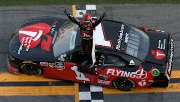 DAYTONA BEACH, FL - FEBRUARY 16: Michael Annett, driver of the #1 Pilot Flying J/American Heart Association Chevrolet, celebrates after winning the NASCAR Xfinity Series NASCAR Racing Experience 300 at Daytona International Speedway on February 16, 2019 in Daytona Beach, Florida. (Photo by Sean Gardner/Getty Images)