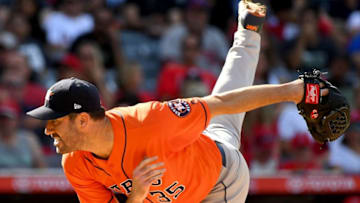 ANAHEIM, CA - JULY 21: Justin Verlander #35 of the Houston Astros pitches in the third inning against the Los Angeles Angels of Anaheim at Angel Stadium on July 21, 2018 in Anaheim, California. (Photo by Jayne Kamin-Oncea/Getty Images)