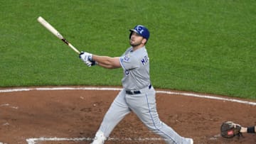 Mike Moustakas #8 of the Kansas City Royals (Photo by Mitchell Layton/Getty Images) *** Local Caption *** Mike Moustakas