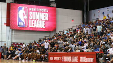 Jul 6, 2018; Las Vegas, NV, USA; Detailed view of a NBA Summer League logo in the Cox Pavilion during a Brooklyn Nets game against the Orlando Magic. Mandatory Credit: Mark J. Rebilas-USA TODAY Sports