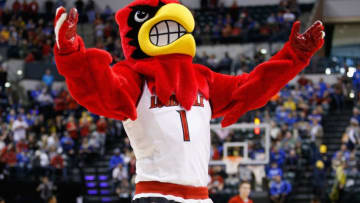 INDIANAPOLIS, IN - MARCH 19: The Cardinal Bird, mascot for Louisville Cardinals performs before the game against the Michigan Wolverines in the first half during the second round of the 2017 NCAA Men's Basketball Tournament at the Bankers Life Fieldhouse on March 19, 2017 in Indianapolis, Indiana. (Photo by Joe Robbins/Getty Images)