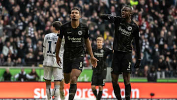 FRANKFURT AM MAIN, GERMANY - MARCH 02: Sebastian Haller of Eintracht Frankfurt celebrates after scoring his team`s second goal during the Bundesliga match between Eintracht Frankfurt and TSG 1899 Hoffenheim at Commerzbank-Arena on March 2, 2019 in Frankfurt am Main, Germany. (Photo by Christian Kaspar-Bartke/Bundesliga/DFL via Getty Images )