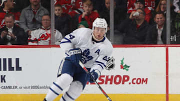 NEWARK, NEW JERSEY - DECEMBER 18: Morgan Rielly #44 of the Toronto Maple Leafs skates against the New Jersey Devils at the Prudential Center on December 18, 2018 in Newark, New Jersey. The Maple Leafs defeated the Devils 7-2. (Photo by Bruce Bennett/Getty Images)