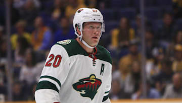 NASHVILLE, TN - OCTOBER 15: Minnesota Wild defenseman Ryan Suter (20) is shown during the NHL game between the Nashville Predators and the Minnesota Wild, held on October 15, 2018, at Bridgestone Arena in Nashville, Tennessee. (Photo by Danny Murphy/Icon Sportswire via Getty Images)