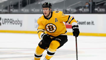 Mar 27, 2021; Boston, Massachusetts, USA; Boston Bruins center Charlie Coyle (13) during the first period against the Buffalo Sabres at TD Garden. Mandatory Credit: Winslow Townson-USA TODAY Sports
