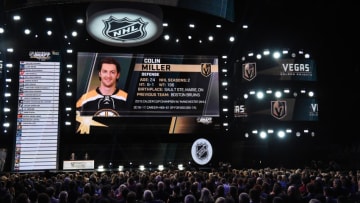 LAS VEGAS, NV - JUNE 21: Colin Miller is selected by the Las Vegas Golden Knights during the 2017 NHL Awards and Expansion Draft at T-Mobile Arena on June 21, 2017 in Las Vegas, Nevada. (Photo by Ethan Miller/Getty Images)
