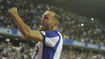 LA CORUNA, SPAIN - AUGUST 19: Lucas Perez of Deportivo de La Coruna celebrates a score during the Spanish La Liga soccer match at Riazor stadium in La Coruna, Spain on August 19, 2016. (Photo by M. Marras/Anadolu Agency/Getty Images)