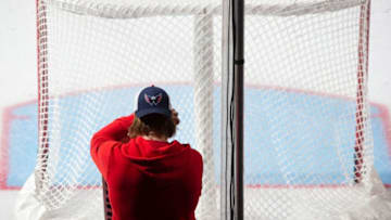 NEW YORK, NY - NOVEMBER 20: Braden Holtby #70 of the Washington Capitals gets focused prior to the game against the New York Rangers at Madison Square Garden on November 20, 2019 in New York City. (Photo by Jared Silber/NHLI via Getty Images)