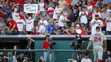 Oct 7, 2016; Cleveland, OH, USA; Boston Red Sox starting pitcher David Price (24) walks to the dugout after being relieved as Cleveland Indians fans react in the fourth inning during game two of the 2016 ALDS playoff baseball series at Progressive Field. Mandatory Credit: Rick Osentoski-USA TODAY Sports