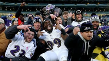 GREEN BAY, WI - NOVEMBER 19: Matthew Judon #99 of the Baltimore Ravens celebrates with fans after beating the Green Bay Packers 23-0 at Lambeau Field on November 19, 2017 in Green Bay, Wisconsin. (Photo by Dylan Buell/Getty Images)