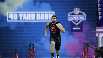 Defensive lineman A.J. Epenesa of Iowa. (Photo by Joe Robbins/Getty Images)