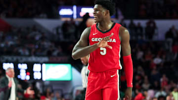 ATHENS, GA - FEBRUARY 19: Anthony Edwards #5 of the Georgia Bulldogs gestures during a game against the Auburn Tigers at Stegeman Coliseum on February 19, 2020 in Athens, Georgia. (Photo by Carmen Mandato/Getty Images)