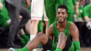 LAS VEGAS, NV - MARCH 08: Troy Brown #0 of the Oregon Ducks laughs after he was called for a foul during a quarterfinal game of the Pac-12 basketball tournament against the Utah Utes at T-Mobile Arena on March 8, 2018 in Las Vegas, Nevada. The Ducks won 68-66. (Photo by Ethan Miller/Getty Images)