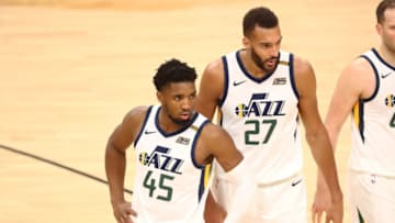 Jazz Donovan Mitchell (45) with Rudy Gobert (27): Mark J. Rebilas-USA TODAY Sports