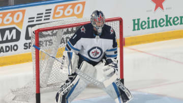 SUNRISE, FL - DECEMBER 7: Goaltender Eric Comrie #1 of the Winnipeg Jets warms up prior to the game against the Florida Panthers at the BB&T Center on December 7, 2017 in Sunrise, Florida. (Photo by Joel Auerbach/Getty Images)