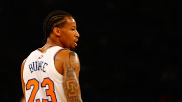 NEW YORK, NY - OCTOBER 17: Trey Burke #23 of the New York Knicks looks on against the Atlanta Hawksat Madison Square Garden on October 17, 2018 in New York City. NOTE TO USER: User expressly acknowledges and agrees that, by downloading and or using this photograph, User is consenting to the terms and conditions of the Getty Images License Agreement. (Photo by Mike Stobe/Getty Images)