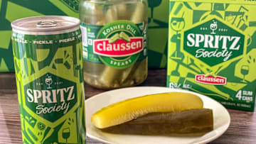 Spritz Society Pickle by Claussen sparkline wine cocktail, photo provided by Cristine Struble