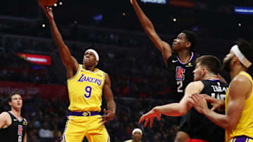 LOS ANGELES, CALIFORNIA - APRIL 05: Rajon Rondo #9 of the Los Angeles Lakers drives to the basket against Shai Gilgeous-Alexander #2 of the Los Angeles Clippers during the first half at Staples Center on April 05, 2019 in Los Angeles, California. NOTE TO USER: User expressly acknowledges and agrees that, by downloading and or using this photograph, User is consenting to the terms and conditions of the Getty Images License Agreement. (Photo by Yong Teck Lim/Getty Images)