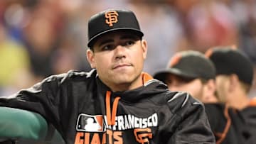 Aug 2, 2016; Philadelphia, PA, USA; San Francisco Giants pitcher Matt Moore (45) on the bench during game against the Philadelphia Phillies at Citizens Bank Park. The Phillies defeated the Giants, 13-8. Mandatory Credit: Eric Hartline-USA TODAY Sports