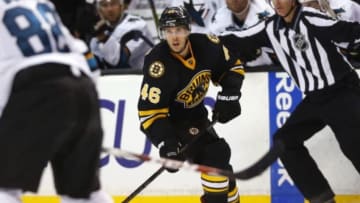 Oct 21, 2014; Boston, MA, USA; Boston Bruins center David Krejci (46) during their game against the San Jose Sharks at TD Garden. Mandatory Credit: Winslow Townson-USA TODAY Sports