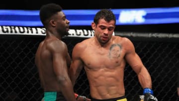 ANAHEIM, CA - JULY 29: Aljamain Sterling (green shorts) defeats Renan Barao of Brazil during their Bantamweight bout at UFC 214 at Honda Center on July 29, 2017 in Anaheim, California. (Photo by Sean M. Haffey/Getty Images)