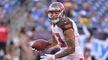 Dec 4, 2016; San Diego, CA, USA; Tampa Bay Buccaneers wide receiver Mike Evans (13) runs with the ball during the second half against the San Diego Chargers at Qualcomm Stadium. Tampa Bay won 28-21. Mandatory Credit: Orlando Ramirez-USA TODAY Sports