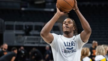 Jan 14, 2022; Indianapolis, Indiana, USA; Indiana Pacers center Myles Turner (33) warms up before the game against the Phoenix Suns at Gainbridge Fieldhouse. Mandatory Credit: Trevor Ruszkowski-USA TODAY Sports