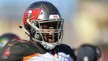 Nov 13, 2016; Tampa, FL, USA; Tampa Bay Buccaneers offensive tackle Donovan Smith (76) against the Chicago Bears at Raymond James Stadium. The Buccaneers won 36-10. Mandatory Credit: Aaron Doster-USA TODAY Sports
