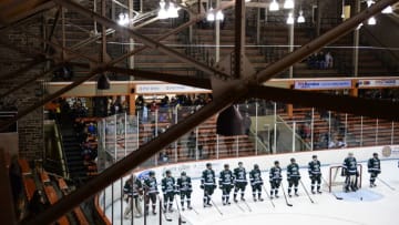 PRINCETON, NJ - NOVEMBER 24: The Bemidji State Beavers are introduced before facing the Princeton Tigers the game at Hobey Baker Rink on November 24, 2017 in Princeton, New Jersey. Princeton defeated Bemidji State 4-1. (Photo by Corey Perrine/Getty Images)