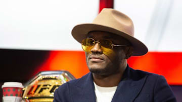 LAS VEGAS, NEVADA - DECEMBER 11: Kamaru Usman of Nigeria speaks to the media during the UFC 245 Athlete Panel at Level Up inside MGM Grand on December 11, 2019 in Las Vegas, Nevada. (Photo by Chris Unger/Zuffa LLC via Getty Images)