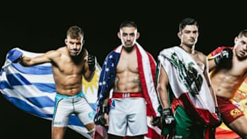 (Pictured left to right above): Gaston Reyno of Montevideo, Uruguay; Andres Quintana of Roswell, N.M., USA; Alejandro Flores of Monterrey, Nuevo Leon, Mexico; and Zebenzui Ruiz of Las Palmas, Gran Canaria, Spain represent the first four of eight fighters who will compete in the 2018 “COPA COMBATE” one-night, eight-man, $100,000 grand prize featherweight MMA tournament. Photo credit: Scott Hirano/Combate Americas, LLC