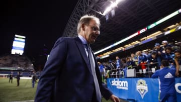 Oct 12, 2016; Seattle, WA, USA; Seattle Sounders FC head coach Brian Schmetzer walks off the field following a 0-0 draw against the Houston Dynamo at CenturyLink Field. Mandatory Credit: Joe Nicholson-USA TODAY Sports