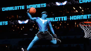 CHARLOTTE, USA - MARCH 06: Super Hugo of Charlotte Hornets entertains during during the NBA match between Indiana Pacers vs Charlotte Hornets at the Spectrum arena in Charlotte, United States on March 06, 2017. (Photo by Peter Zay/Anadolu Agency/Getty Images)