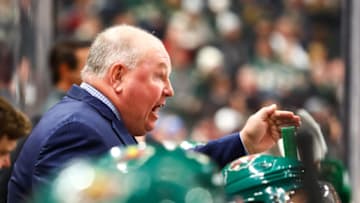 ST. PAUL, MN - OCTOBER 06: Minnesota Wild head coach Bruce Boudreau gives instruction during a timeout during the regular season game between the Vegas Golden Knights and the Minnesota Wild on October 6, 2018 at Xcel Energy Center in St. Paul, Minnesota. The Golden Knights defeated the Wild 2-1 in the shootout. (Photo by David Berding/Icon Sportswire via Getty Images)