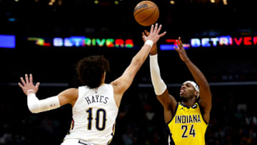 Buddy Hield, Indiana Pacers. Jaxson Hayes, New Orleans Pelicans. (Photo by Sean Gardner/Getty Images)