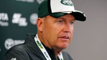 Jul 24, 2014; Cortland, NY, USA; New York Jets head coach Rex Ryan speaks to the media following training camp at SUNY Cortland. Mandatory Credit: Rich Barnes-USA TODAY Sports