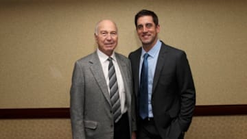 NEW YORK, NY - JANUARY 31: Bart Starr (L) and Green Bay Packers Quarterback Aaron Rodgers attend the 27th Annual NFL-Sanctioned Super Bowl Breakfast at Marriott Marquis Times Square on January 31, 2014 in New York City. (Photo by Joe Kohen/Getty Images)