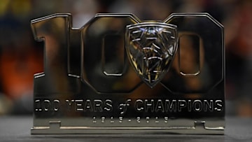 Mar 6, 2016; Seattle , WA, USA; General view of Pac-12 100th anniversary logo trophy at KeyArena. Oregon State defeated UCLA 69-57. Mandatory Credit: Kirby Lee-USA TODAY Sports
