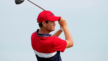 Team USA player Harris English plays his shot from the second tee during day two four-ball rounds for the 43rd Ryder Cup golf competition at Whistling Straits. Mandatory Credit: Kyle Terada-USA TODAY Sports