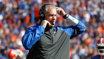 Nov 15, 2014; Gainesville, FL, USA; Florida Gators defensive coordinator D.J. Durkin during the second quarter against the South Carolina Gamecocks at Ben Hill Griffin Stadium. Mandatory Credit: Kim Klement-USA TODAY Sports