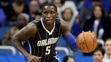 Nov 25, 2015; Orlando, FL, USA; Orlando Magic guard Victor Oladipo (5) drives the ball down court during the second half of a basketball game against the New York Knicks at Amway Center. The Magic won 100-91. Mandatory Credit: Reinhold Matay-USA TODAY Sports