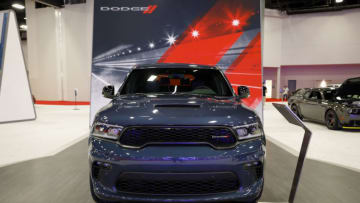 MIAMI, FLORIDA, USA - OCTOBER 16: Dodge Durango is exhibited at the Miami International Auto Show at Miami Beach Convention Center in Miami, Florida, United States on October 16, 2021. (Photo by Eva Marie Uzcategui Trinkl/Anadolu Agency via Getty Images)